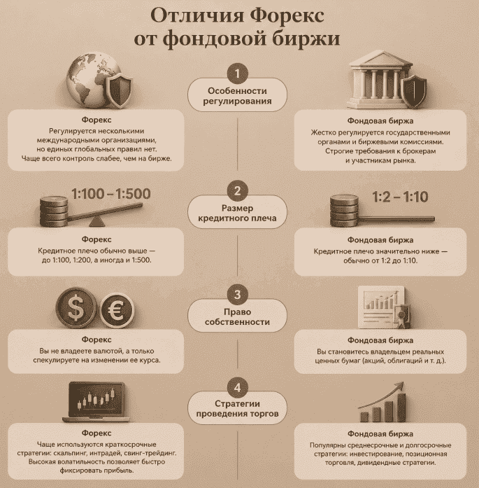 Отличия Форекс от фондовой биржи
