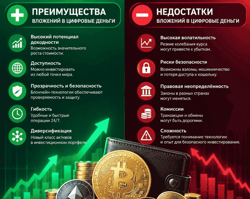Преимущества и недостатки вложений в цифровые деньги